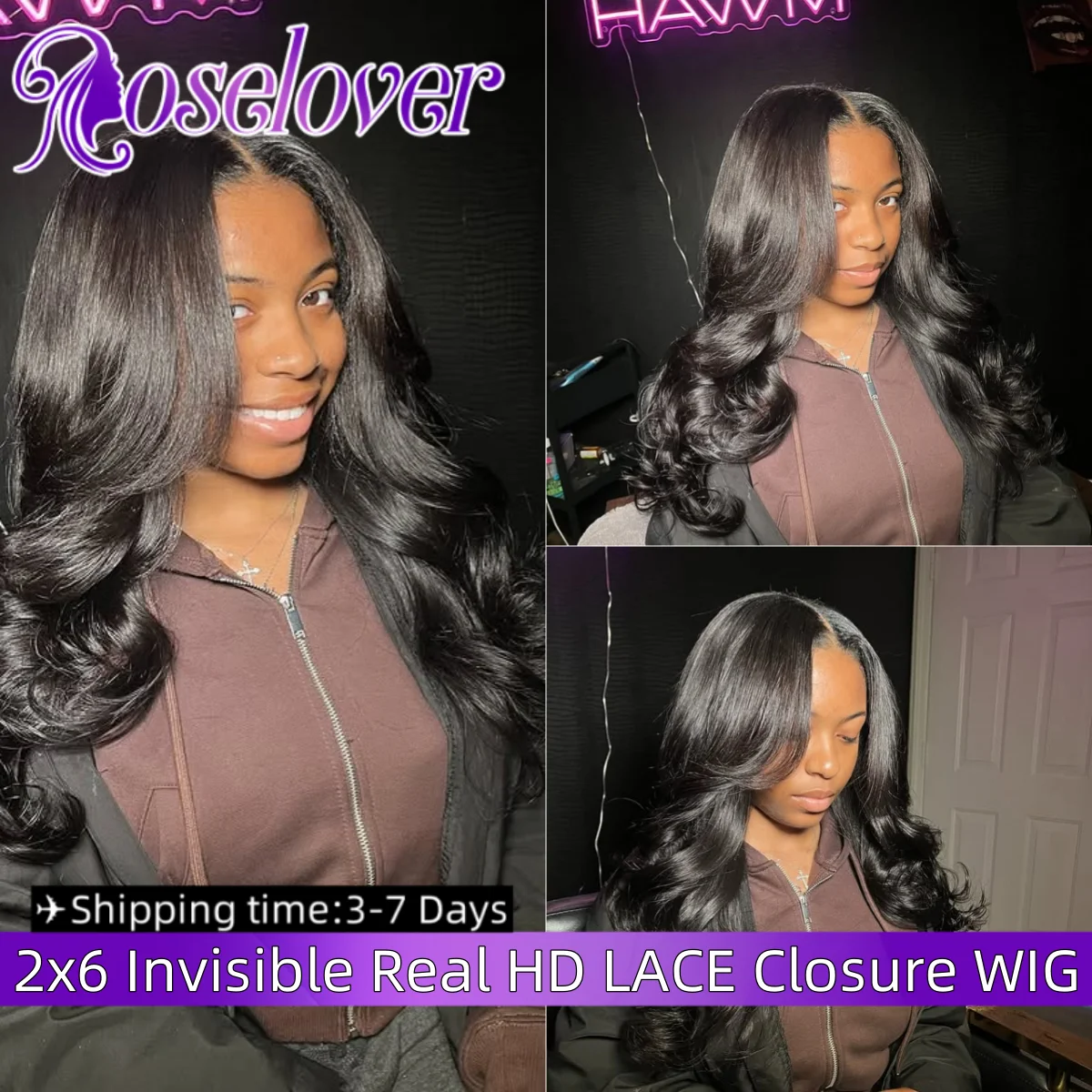 

ROSE LOVER 2X6 Real HD LACE Closure Ready to Wear Glueless Wig Deep Parting Skinlike Body Wave 250% Density Human Hair