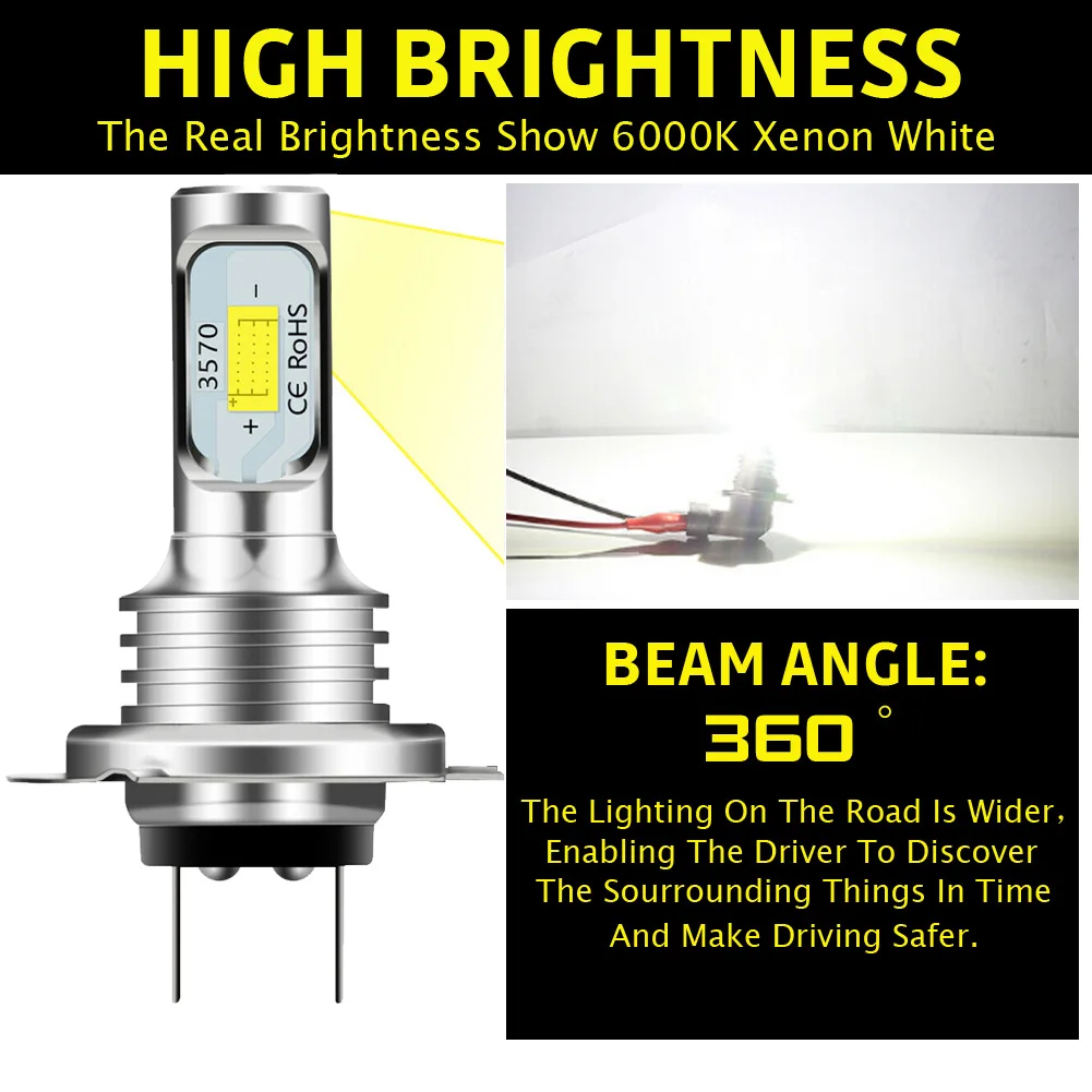 

2 шт., Автомобильные светодиодные лампы H7, 6000 лм, 80 Вт