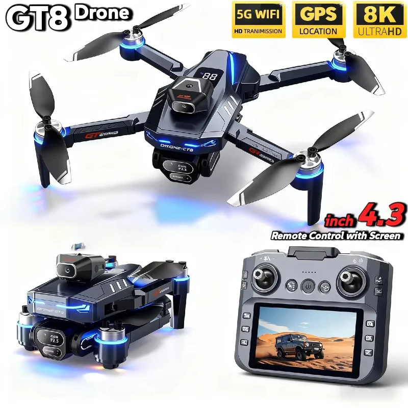 

Новый оригинальный дрон GT8 4K с профессиональной двойной камерой, FPV, GPS, бесщеточным двигателем, оптическим позиционированием, функцией зависания, складной квадрокоптер 4K 8K RC
