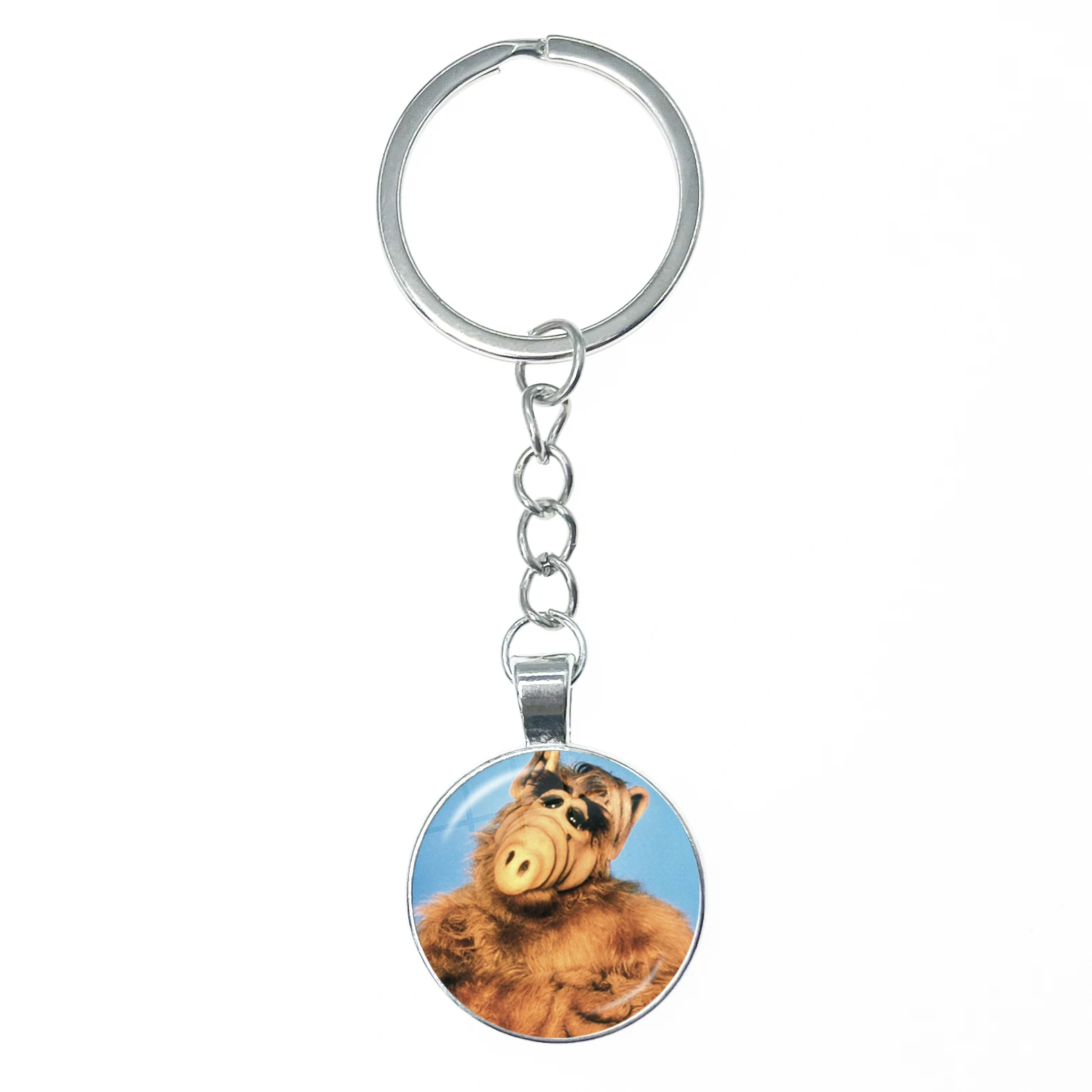 Alf Cartoon Keychain Glass Dome Cabochon KeyRing Bag Car Key Chain Ring Holder Charms Jewelry Gifts