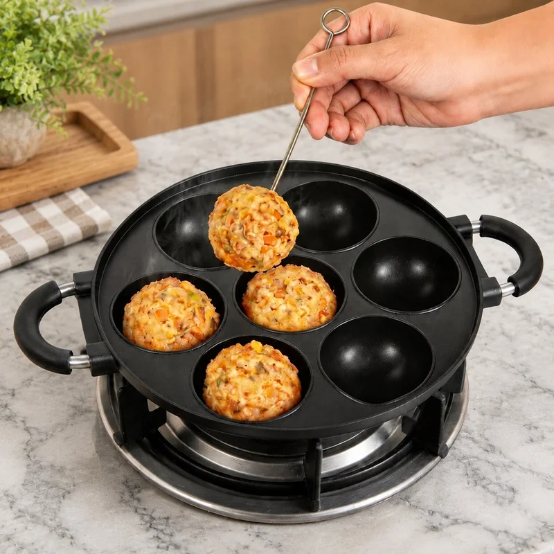 7-Hole Aluminum Nonstick Takoyaki Maker Pan for Baking Pancake Balls at Home