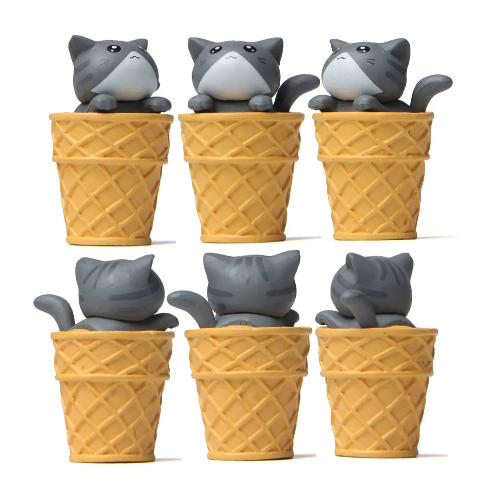 Cartoon Cute Cat Dog Rabbit In Icecream Cone Mini Figures Poodle Puppy Kitten Home Garden Decor PVC Figurine Toys for Kids Gift