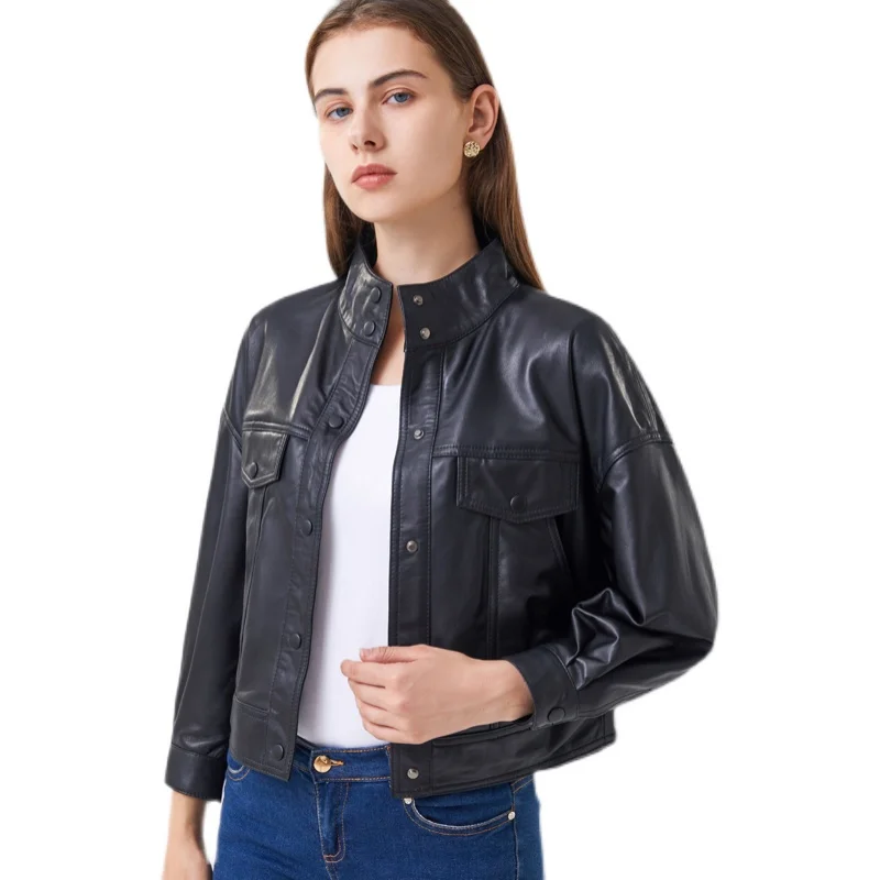 AYUNSUE 2023 Genuine Sheepskin Jacket Women Casual Real Leather Jackets and Coats Fashion Slim Leather Outwear Jaqueta Feminina