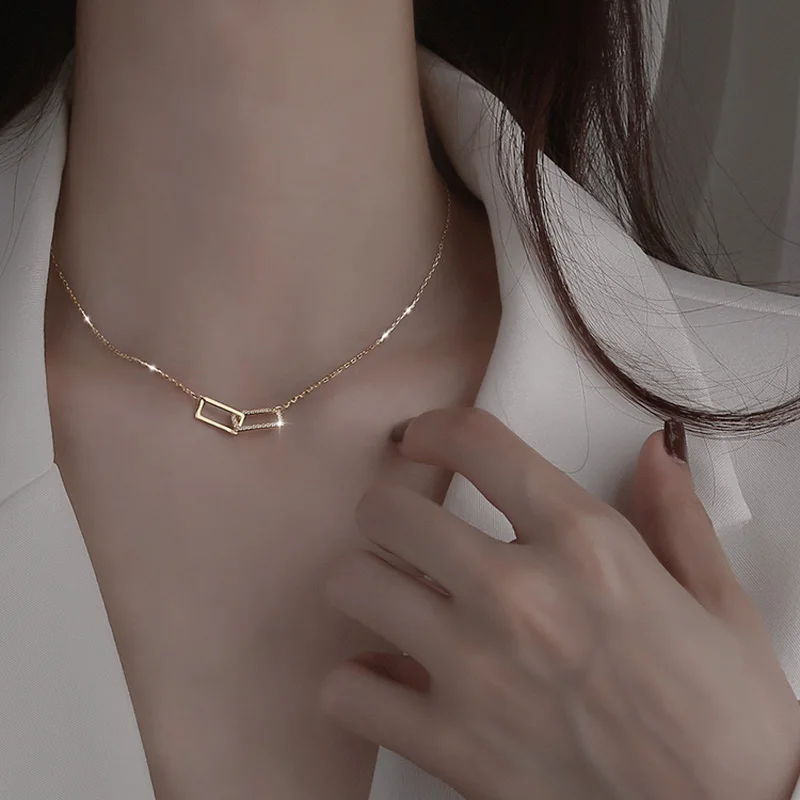 Neue S925 Silber Runde Halsband Zirkon Für Frauen Mode Kette Minimalistischen Dainty Doppel Kreis Anhänger Halskette Hals Edlen Schmuck – Detail 10