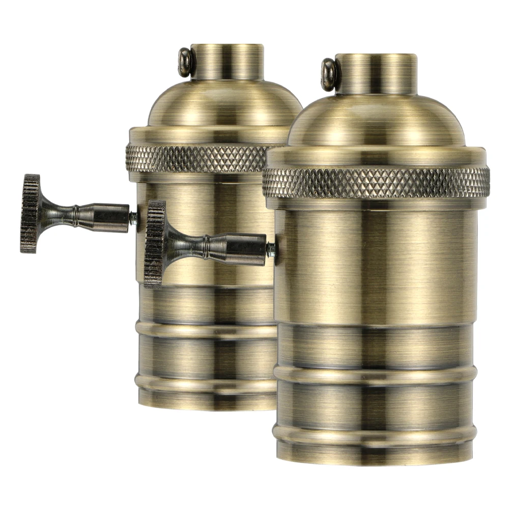 

2pcs E27 Vintage Lamp Head Aluminum Socket Adapter Light Bulb Holder Heat Resistant Turn Knob Replacement Pendant Lamp Sockets