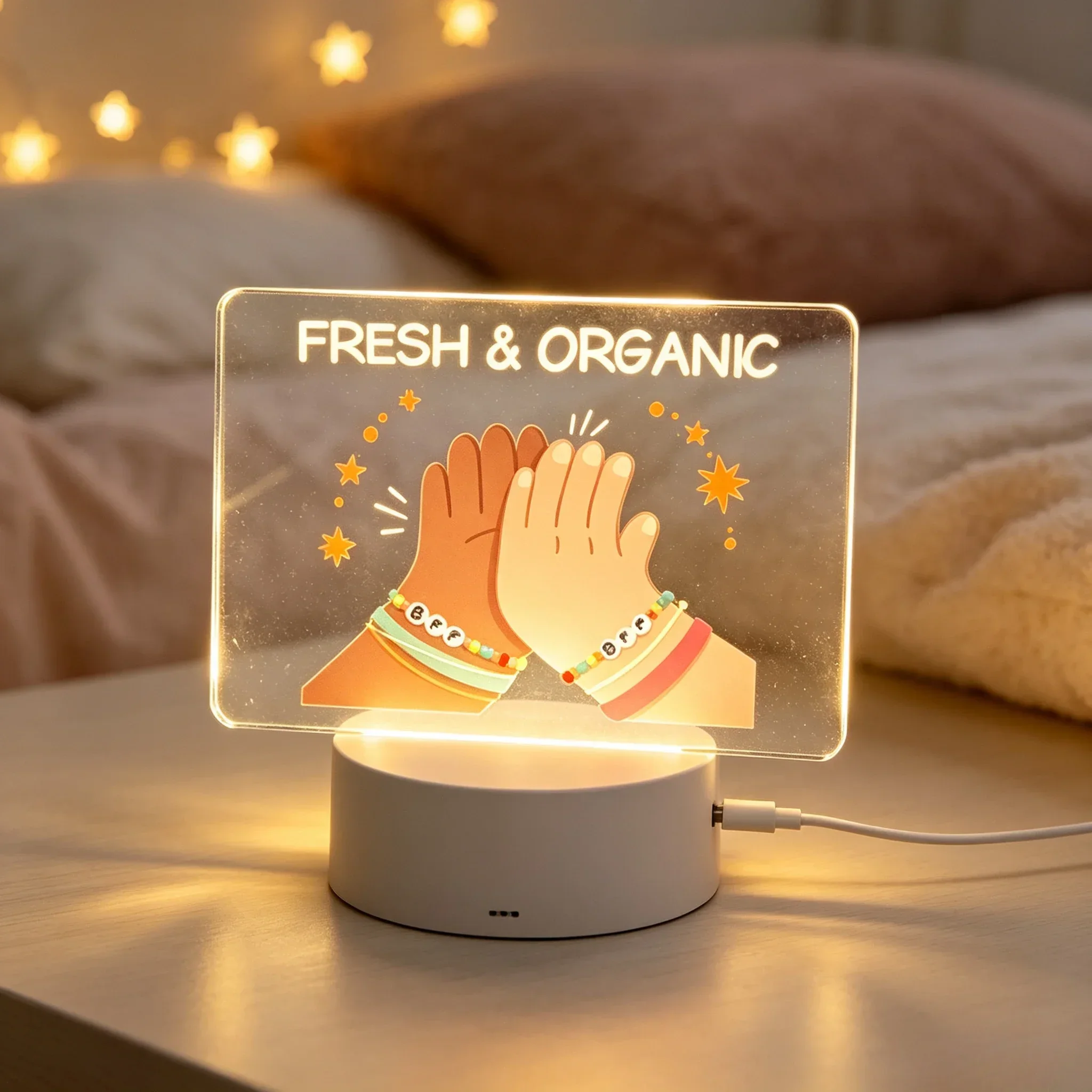 BFF Best Friend Acrylic LED Night Light, Cartoon High‑Five Hands Bracelet Design USB Touch Lamp Friendship Gift