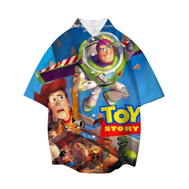 Disney Toy Story Woody Buzz Lightyear Hawaiian Shirt Men Women Tops Cartoon Lapel Short Sleeve Boys Girls Casual Button Shirt