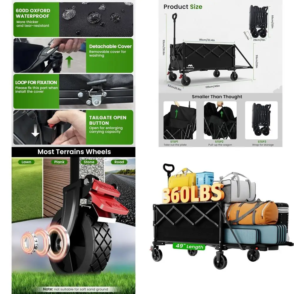 

Складная тележка-платформа XL объемом 250 л с откидной задней дверью, 49-дюймовая тележка для покупок с тормозами, идеально подходит для продуктов, спорта и кемпинга