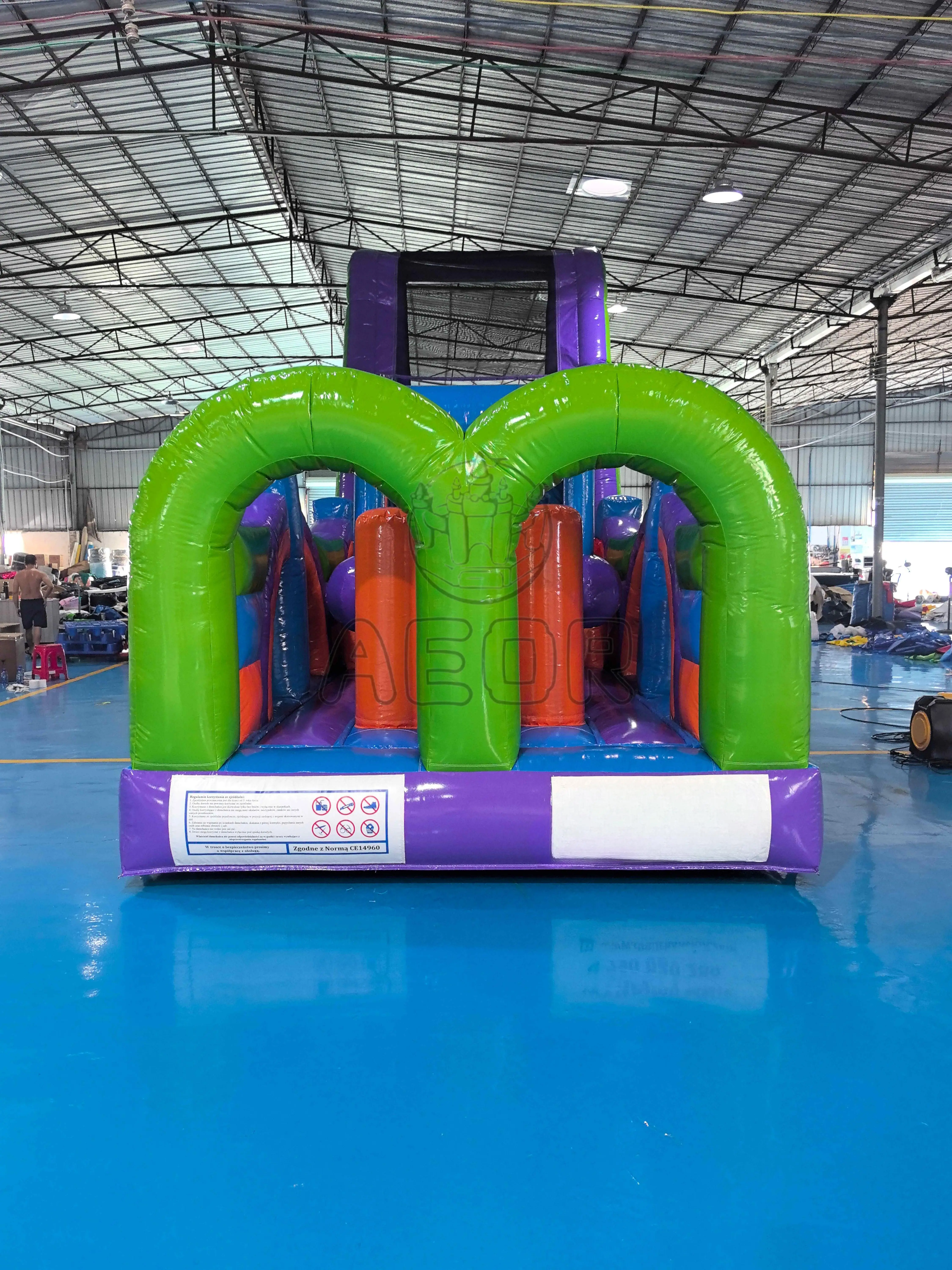 Commercial Rainbow Inflatable Obstacle Course, Large Inflatable Challenge Run With Slide for Kids Adults Party Rental