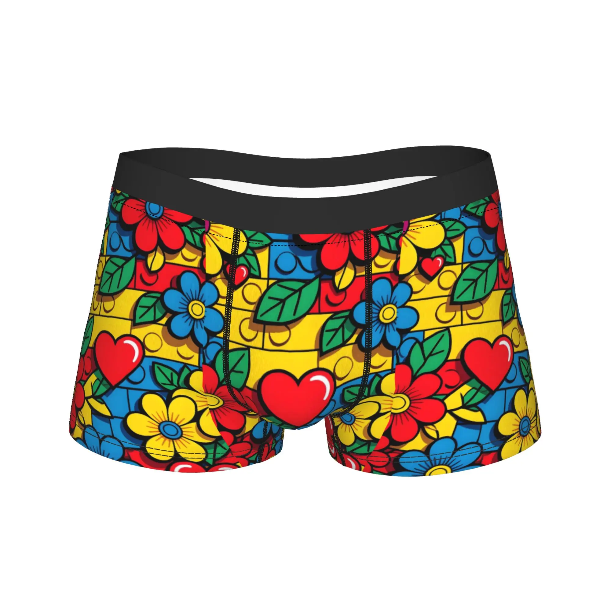 Retro Floral Heart Print Trunk  Pouch Underwear Trenky Customs Shorts Briefs Elastic Male Underpants Plus Size 2XL