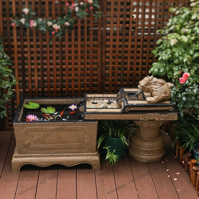 Outdoor Fish Pond Water Flow Ornament Circulating Water Balcony Fish Tank Ancient Method Fish Farming Garden Water Feature
