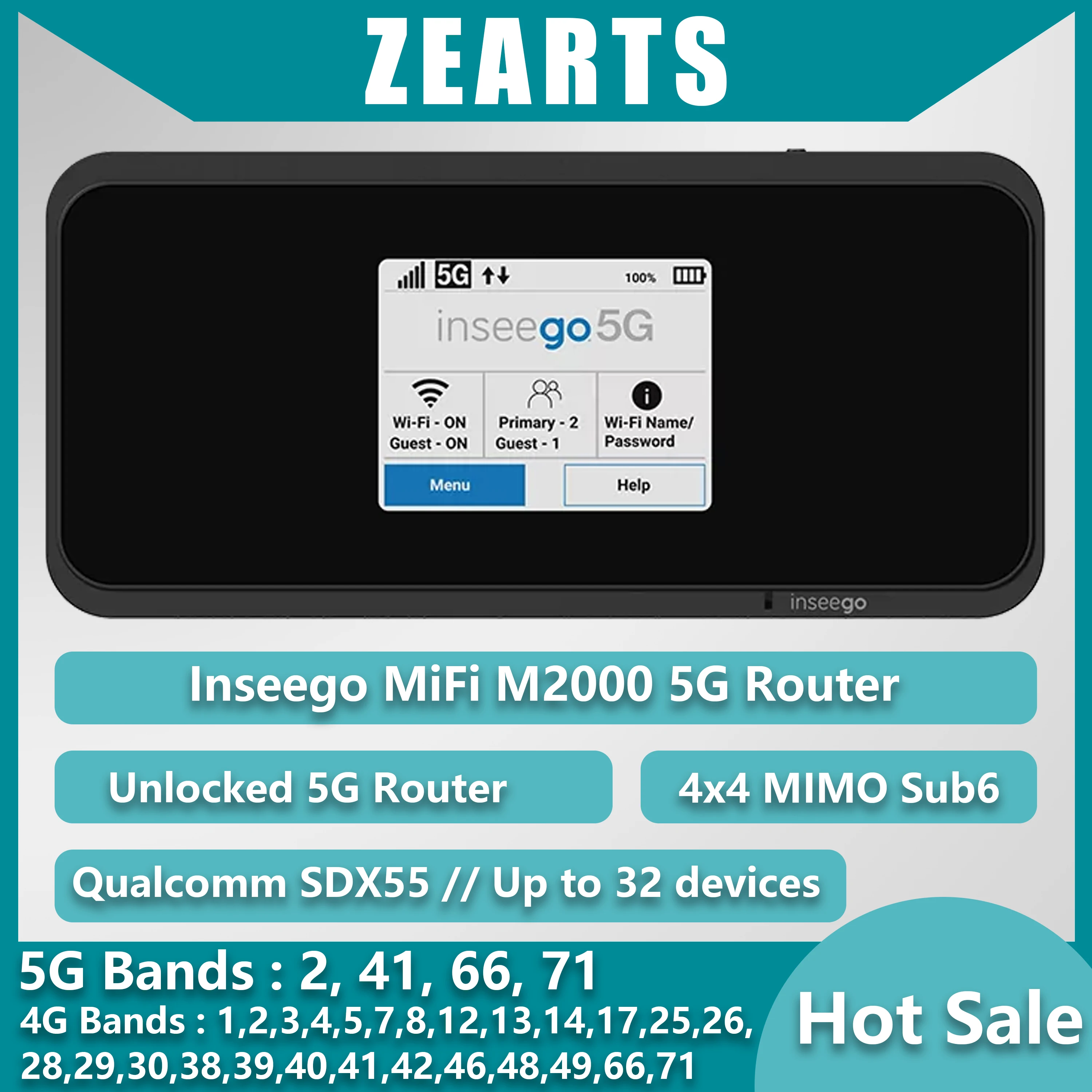 

Unlocked Inseego M2000B 5G MIFI Mobile Hotspot Wifi 5G n2,n41,n66,n71
