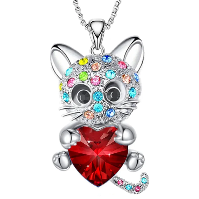 Originality Cute Stainless Steel Animal Cat Zircon Necklace Fashion Necklace for Women Stainless Steel Jewelry Halloween Gift