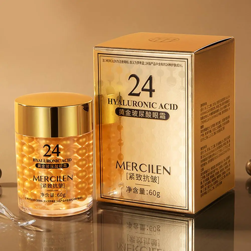 1/2PCS Mercilen Crema para Ojos con Ácido Hialurónico y Oro 24K, Sérum Hidratante para el Cuidado de los Ojos, Cremas Antienvejecimiento, Cuidado de la Piel de los Ojos