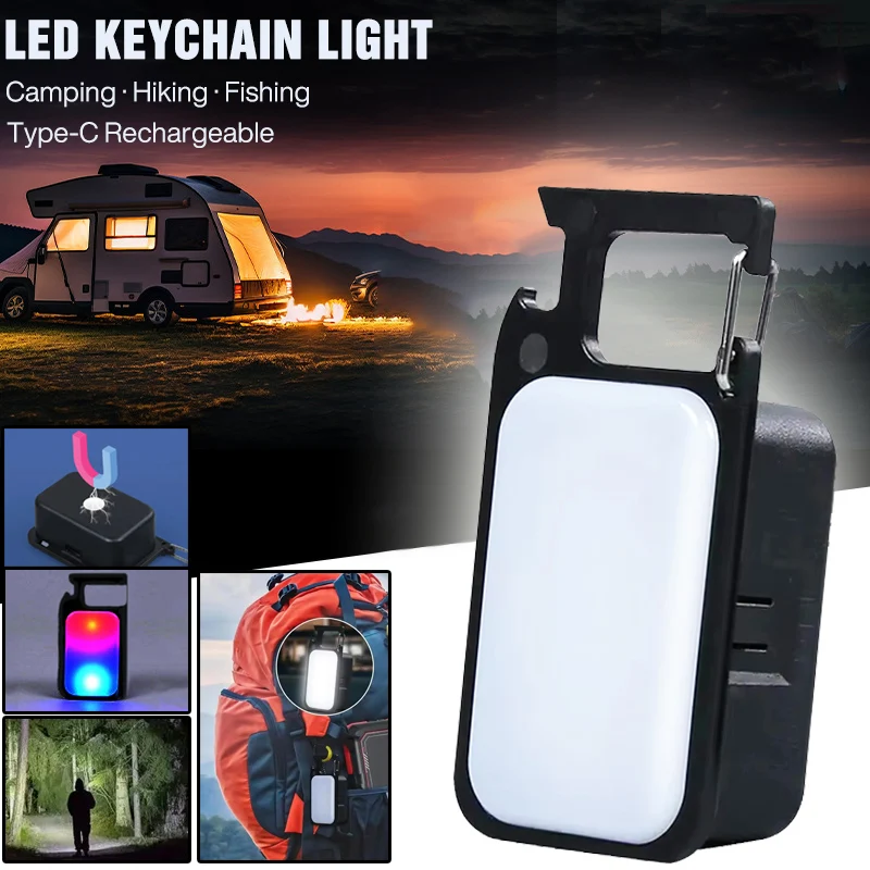 1/2PCS Mini Backpack Flashlight 4 Mode LED Portable COB Flash Light Rechargeable Keychain Light Camping Hiking Pocket Flashlight