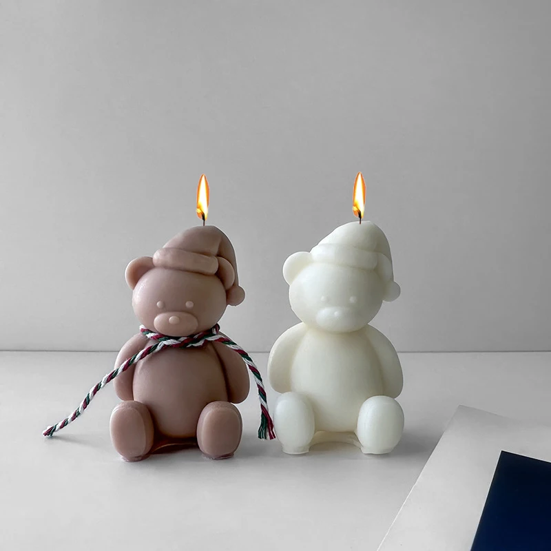 Weihnachten Hut Bär Kerze Silikon Form DIY Cartoon Bär Duftkerze Gips Seife Harz Zement Form Hause Handwerk Werkzeug