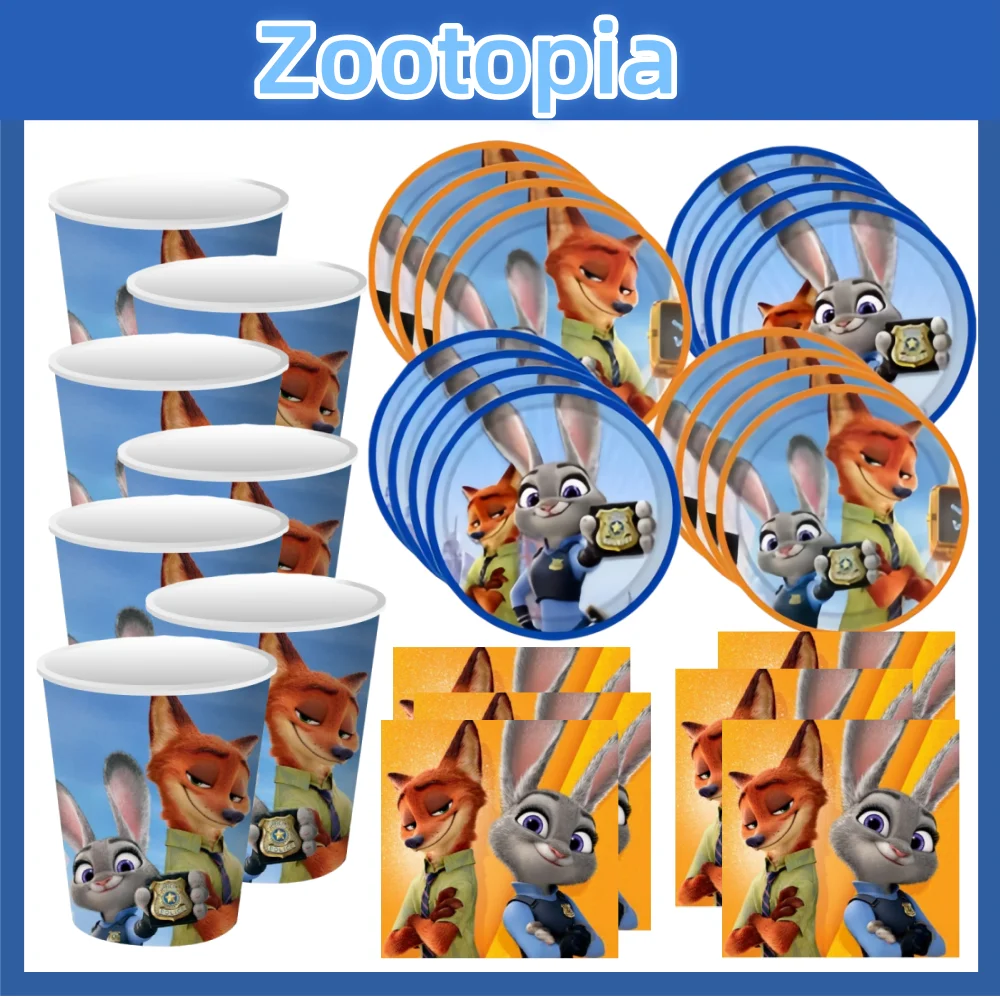

Аниме Zootopia, набор посуды для дня рождения, милый кролик Джуди, украшение для вечеринки, салфетки для детского душа, наборы чашек, подарки-сюрпризы