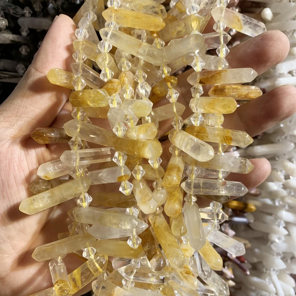 Natural Stone Tiger Eye Citrine Labradorite  Rose Quartz Double Pointed Crystal Drill Top Hole Beads For DIY Jewelry Making