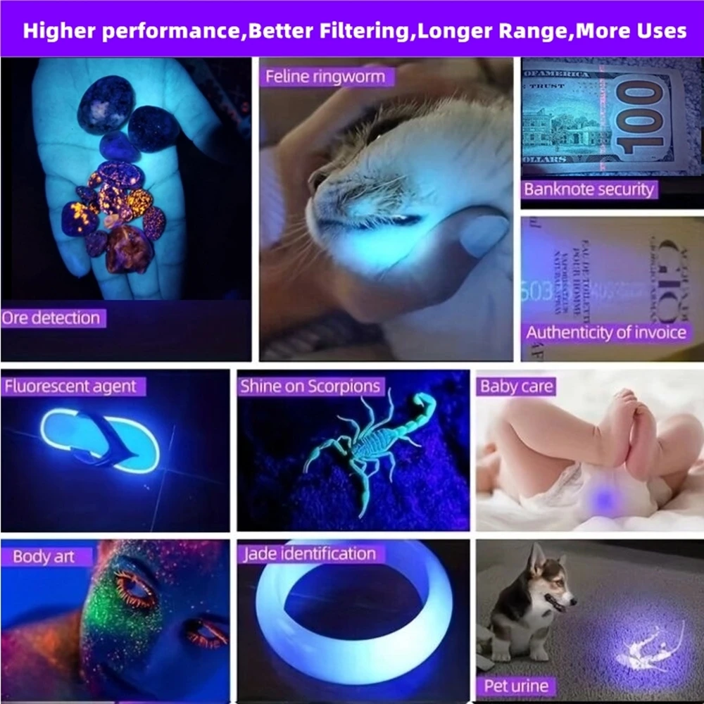 قوية 200 واط 365nm الأشعة فوق البنفسجية مصباح يدوي الأشعة فوق البنفسجية Blacklight البنفسجي الشعلة نوع-C قابلة للشحن الحيوانات الأليفة البول وصمة عار كاشف الفلورسنت