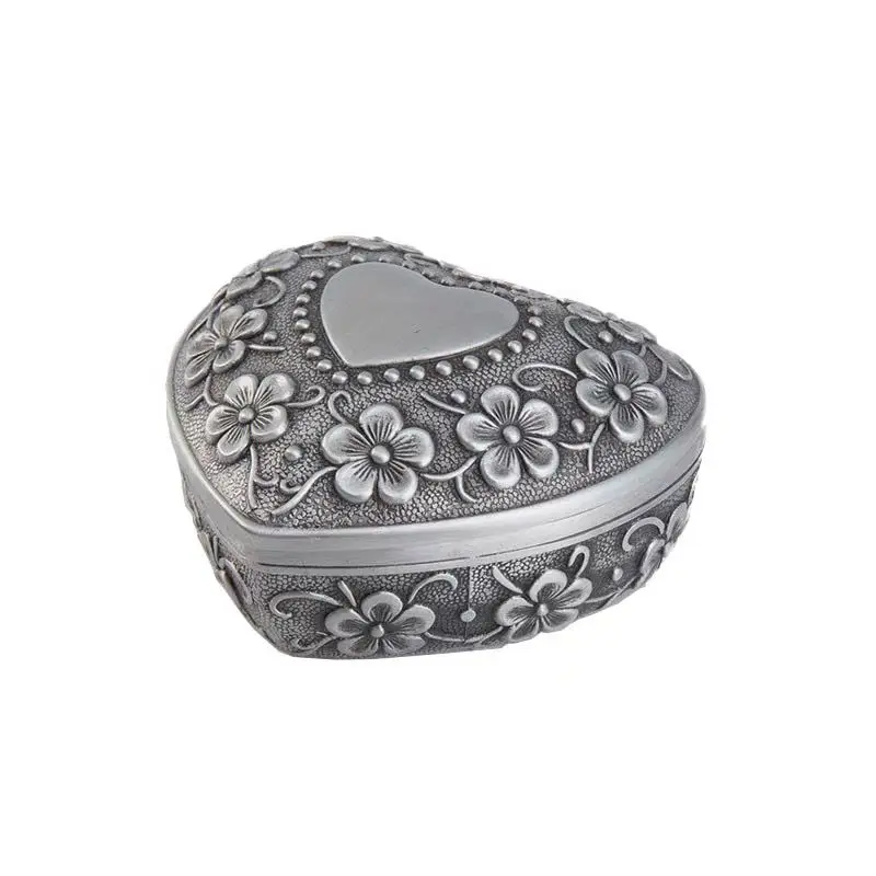 

Antique Heart-Shaped Trinket Box - Ornate Metal Keepsake for Jewelry & Rings, Wedding Party Favor or Anniversary Gift