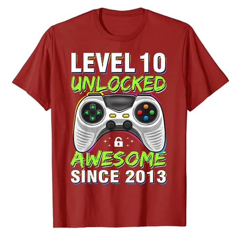 Level 10 Unlocked Awesome Since 2013 10th Birthday Gaming T-Shirt Boys Fashion Born In 2013 Gamer Tee Tops Graphic Outfits Gifts