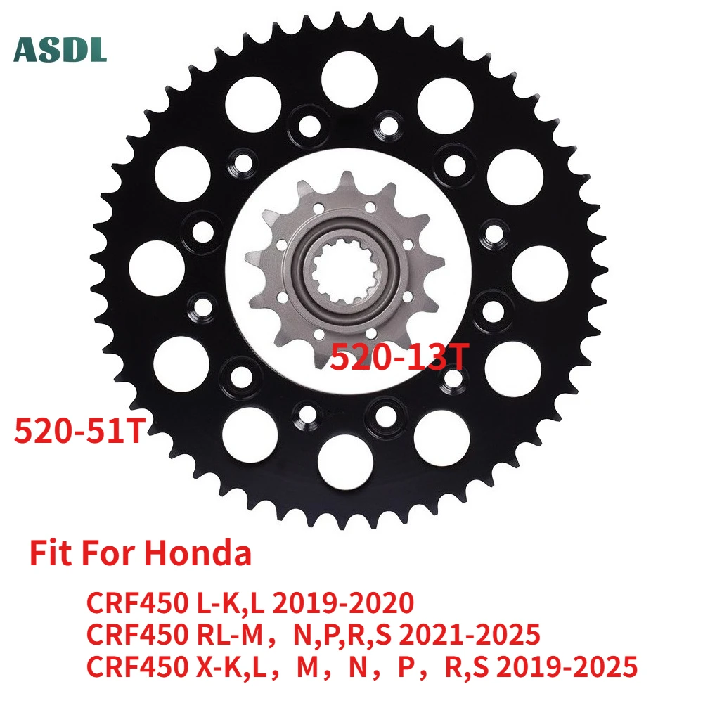 

520 51T 13T Motorcycle Front Rear Sprocket For Honda CRF450 L-K L 2019-2020 CRF450 RL CRF450 X 2019 20 2021 2022 2023 2024 2025