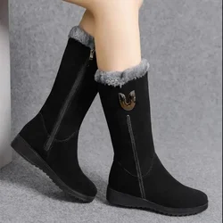 Shoes for Women Winter Warm High Fur Boots 2023 Shoes for Women Mid-calf Plush Snow Flat Boots Zip Fashion Botas De Mujer 35-41