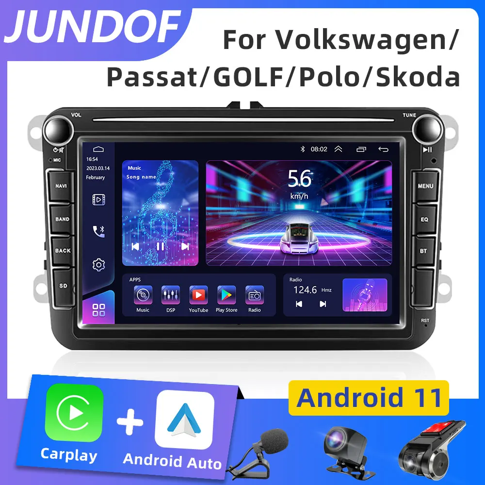 JUNDOF-Radio con GPS para coche, reproductor Multimedia con Android, 2 din, 4G, Carplay, para VW, Volkswagen, Passat B5, B7, B6, Golf, Touran, Polo,