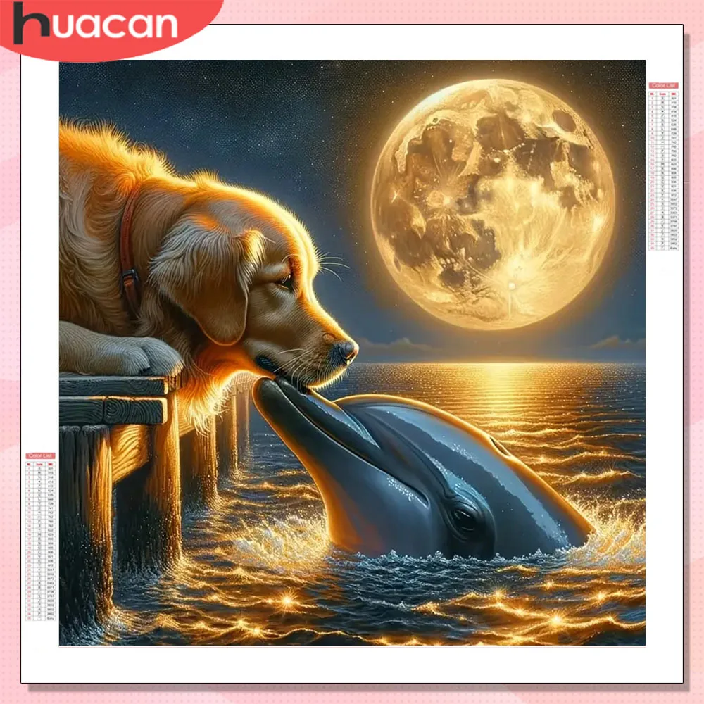 HUACAN Diamant Mosaik Delphin Tier Kreuzstich voller Bohrer Diamant Malerei 5D Seehund Home Decor Strasssteine