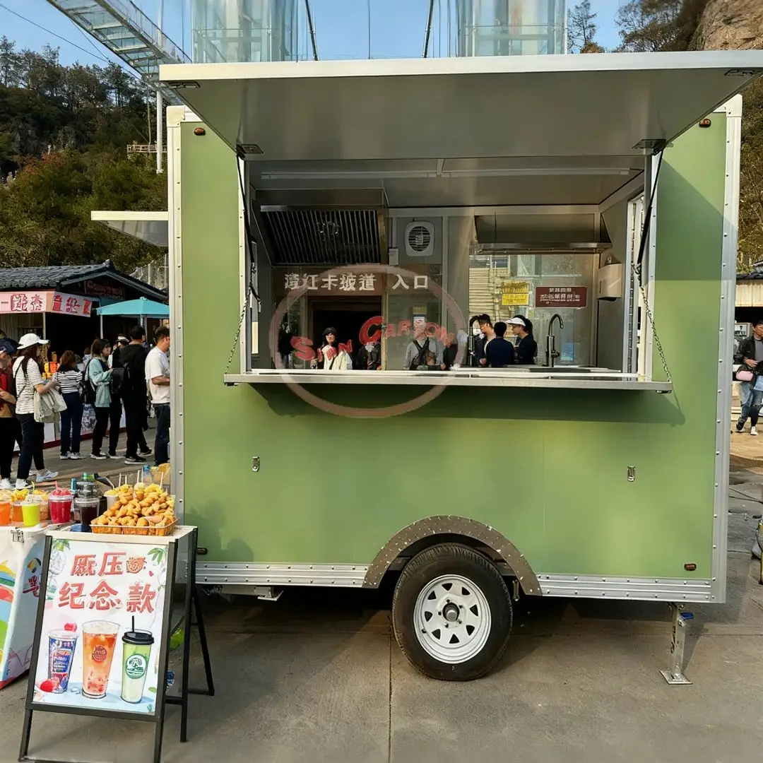 

Fiberglass Street Food Kiosk Cart Mobile Kitchen Sink Storage Stainless Steel Interior