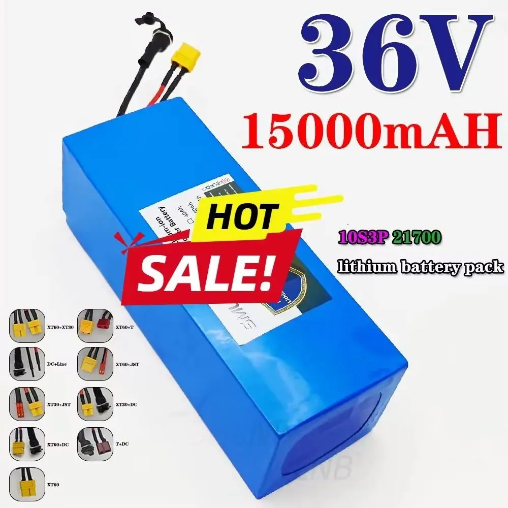 

36V 15Ah 21700 Battery Pack for Electric Scooter Bicycle 250W-500W with Built-in 15A BMS 10S3P High Capacity EV Vehicle Battery