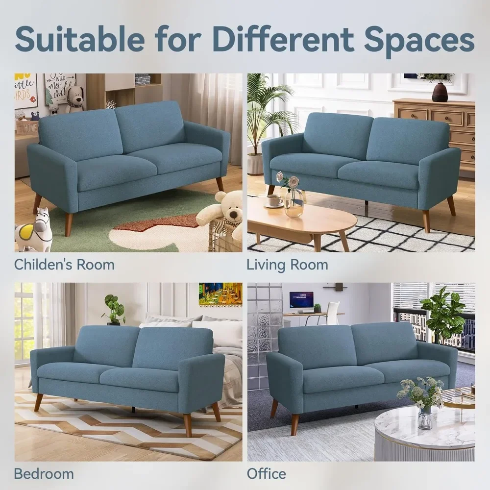 Sofá loveseat de 68 polegadas, sofás de assento profundo do século para móveis de apartamento, sofás confortáveis de dois lugares, linho azul