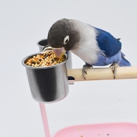 Water Feeding Bird Double Cups With Clip Stainless Steel Parrot Cage Stand Bird Drinking Cup for Feeding Water