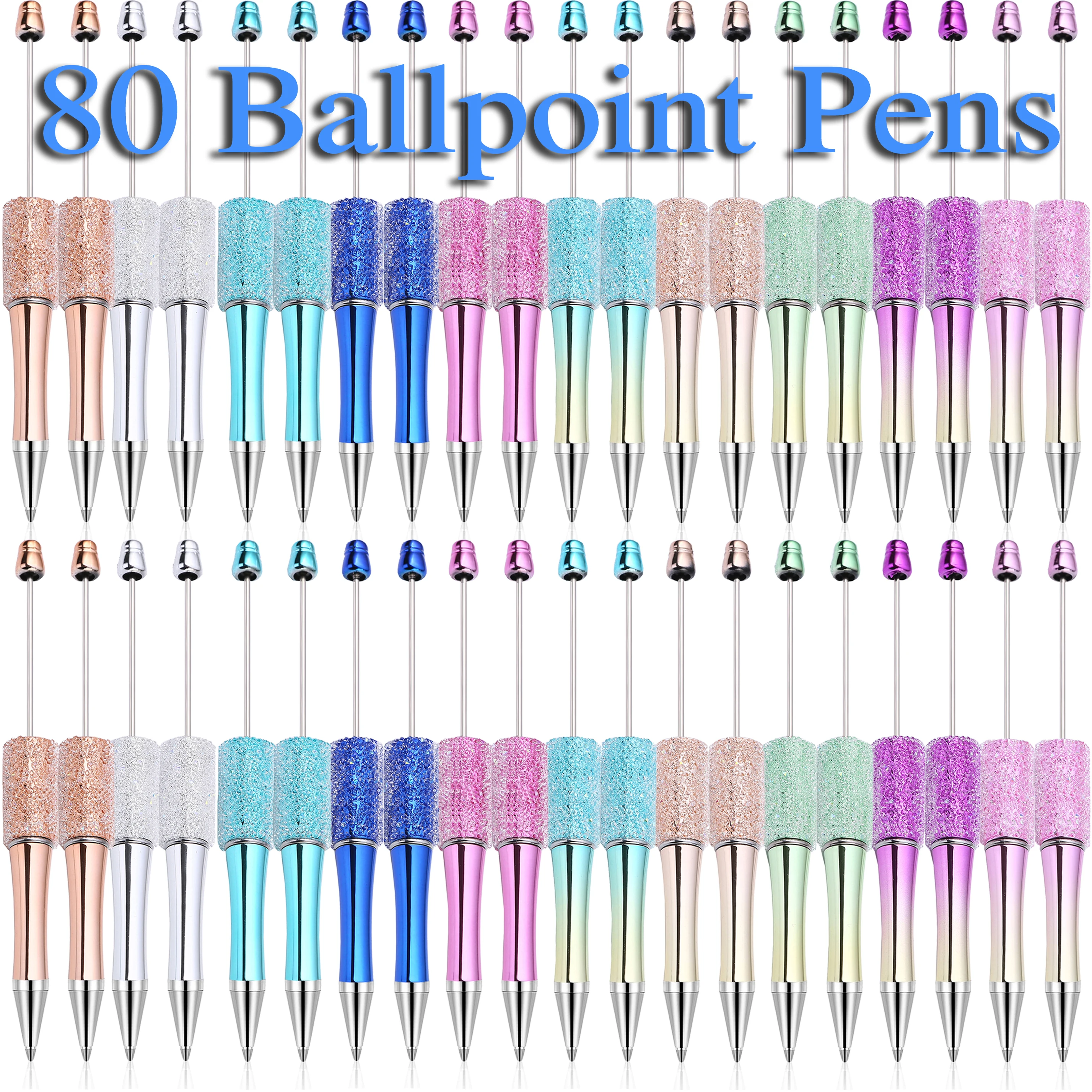 

80PCS Creative Glitter Diamond Pen DIY Beaded Pen Wholesale Handmade BeadablePen Ball Pens Student School Office Gift