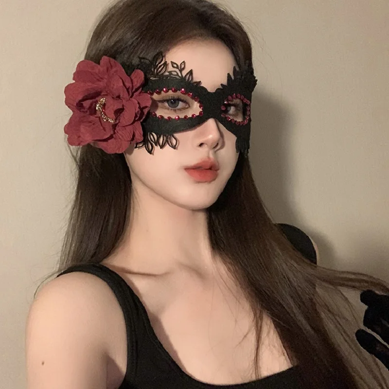

Womens Black Mask with Flower Skull hand Spider