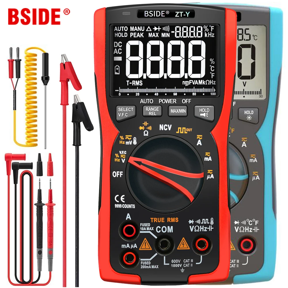 Multimetro digitale professionale True-RMS 9999 Display a 3 linee Tester analogico voltmetro di corrente condensatore Temp VFC NCV Hz Meter