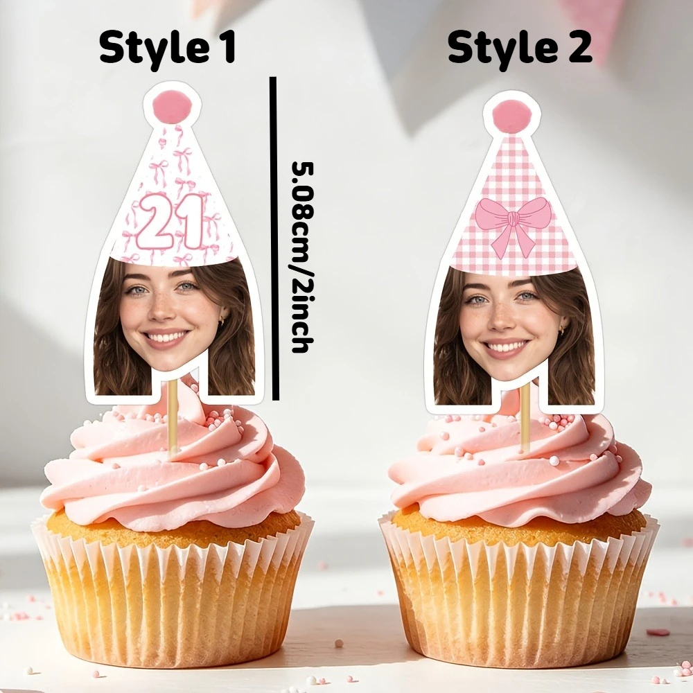 [Birthday Cake Decor]Custom Pink Bow Theme Birthday Cake Toppers - Custom Photo & Age, Cute Pink Bow Design, Perfect for Birthda
