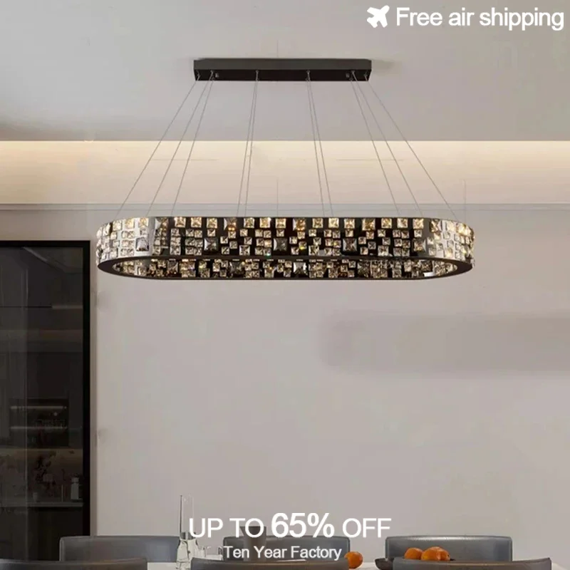 

Modern decorative black crystal chandelier for dining room and living room hanging ceiling pendant light fixture lamp