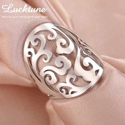 Lucktune Filigree Flower Pattern Rings Stainless Steel Vintage Openwork Adjustable Ring for Women Elegant Jewelry Party Gift New