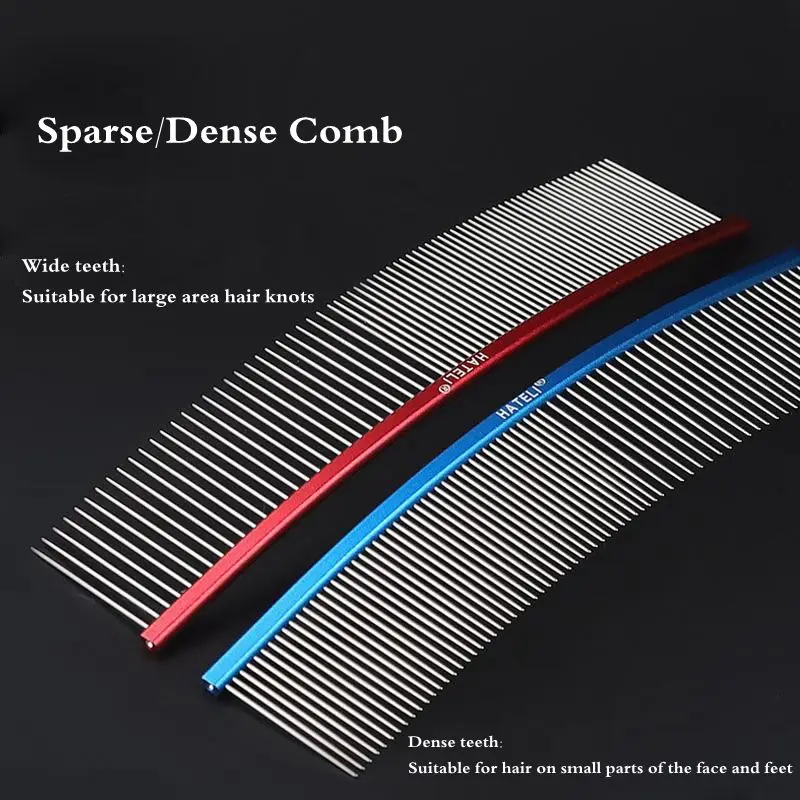 Pet Curved Comb Stainless Steel Combs Professional Pet Grooming Comb Dense Sparse Teeth Dog Cat Cleaning Brush Open Knot Comb