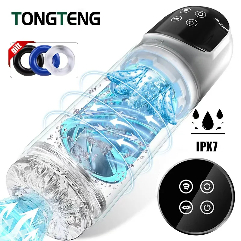 Taza masturbadora masculina automática, 7 modos de lamer giratorios de succión, coño de bolsillo, mamada, bomba de pene, Juguetes sexuales para hombres