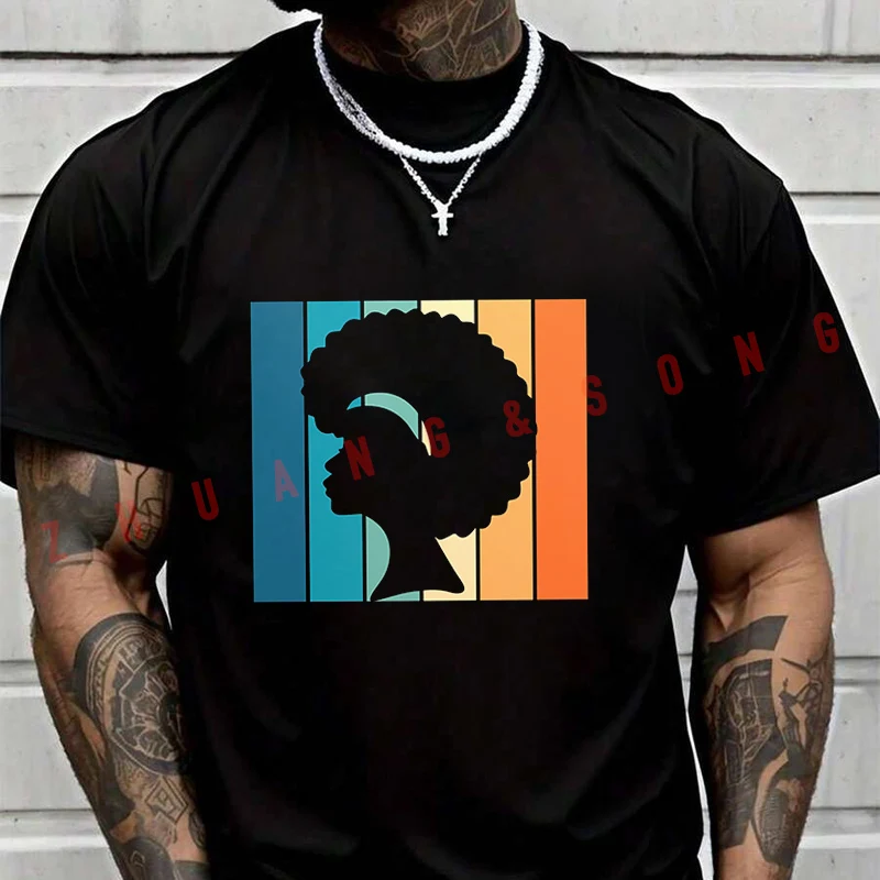 

Black Girl Rainbow Color Design Men's Fashion T-shirt Casual Trendy Tshirts For Summer Comfortable Short Sleeve Tops