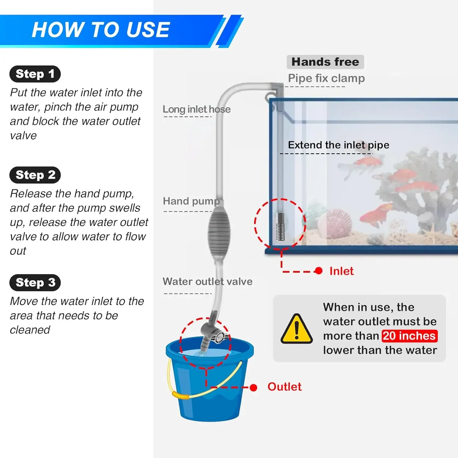 Large Fish Tank Aquarium Siphon Vacuum Gravel/Sand Washing and Water Change Cleaning Tool Kit with Extension Tube  Fish Tank