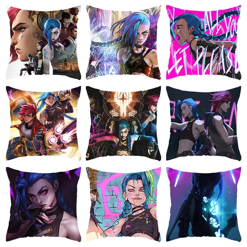 Hot Game Arcane League of Legends Cushion Cover Pillowcase Anime Vi Jinx Jess Throw Pillow Case Home Decor Sofa Car Pillow Cover