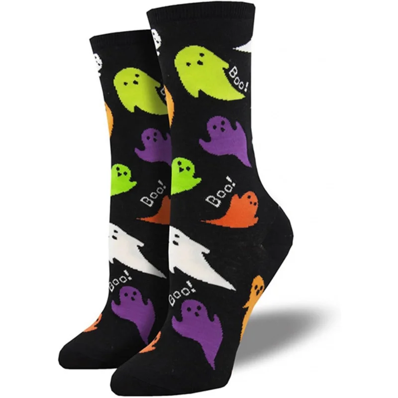 Halloween Gifts for Women Men, Spooky Fuzzy Long Socks, Horror Pumpkin Skeleton Socks, Crew Cotton Socks