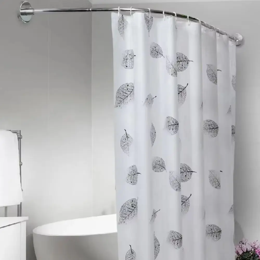 L Shaped Shower Curtain Rail Stainless Steel No Drilling Retractable Rod Anti-Slip Rubber Pads Metal Surface Adjustable Rail