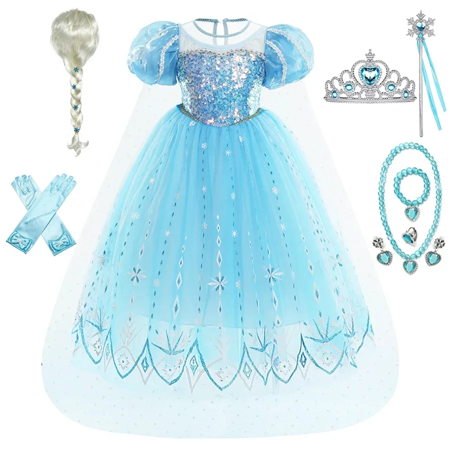 Disney Frozen 2 Princess Dress Girls Party Cosplay Elsa Sequin Costume Ball Gown Carnival Birthday Snow Queen Princess Costumes