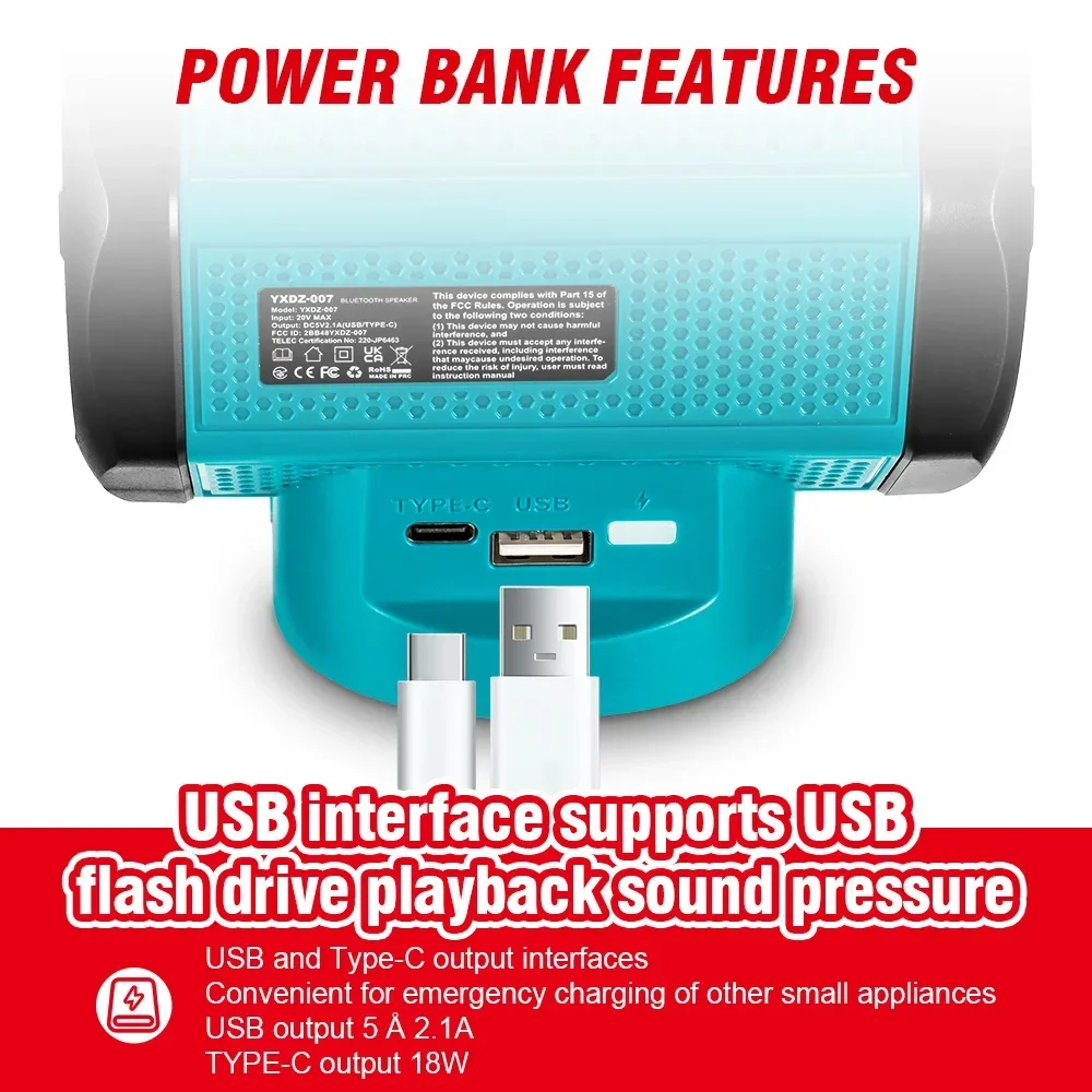 Imagem -04 - Altifalante sem Fio Bluetooth Altifalante ao ar Livre Som Surround 6d Bateria Makita 18v Bateria de Lítio Mt007