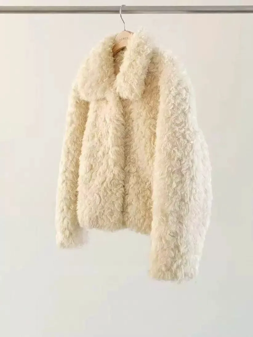 MOSA 2025, Winter New Sle Dongda Gate OUCE Sweet Soft Beige Fur Leather Inteated Women's Jaet ort Commute Faion