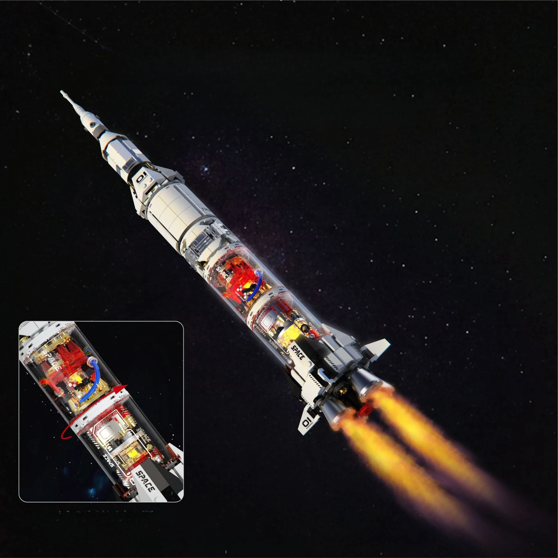 مجموعة مكعبات بناء صاروخ استكشاف الفضاء MOC صاروخ ميكانيكي ذاتي الصنع مع مجموعة أضواء LED نموذج تعليمي لعبة الطوب الهدايا #3